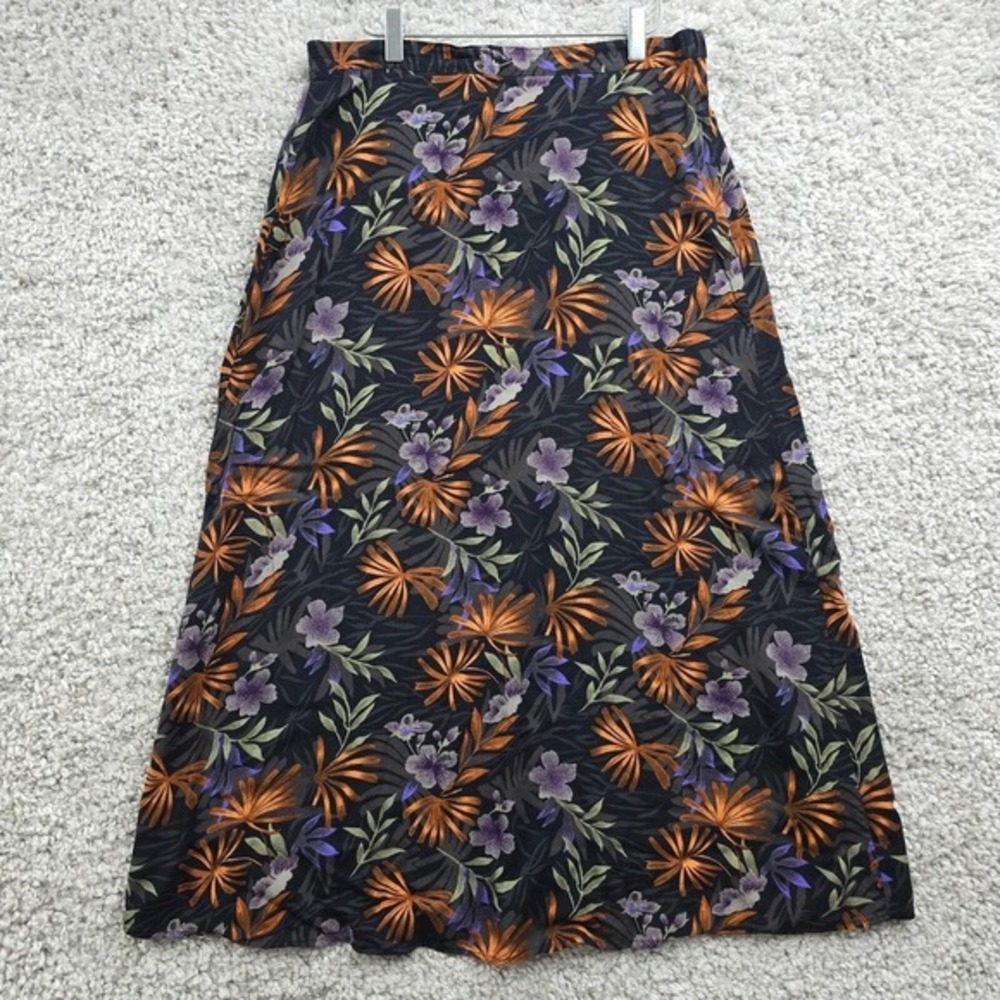 Sag Harbor Tropical Floral Maxi Skirt Womens Medium Black Rayon Boho Summer
